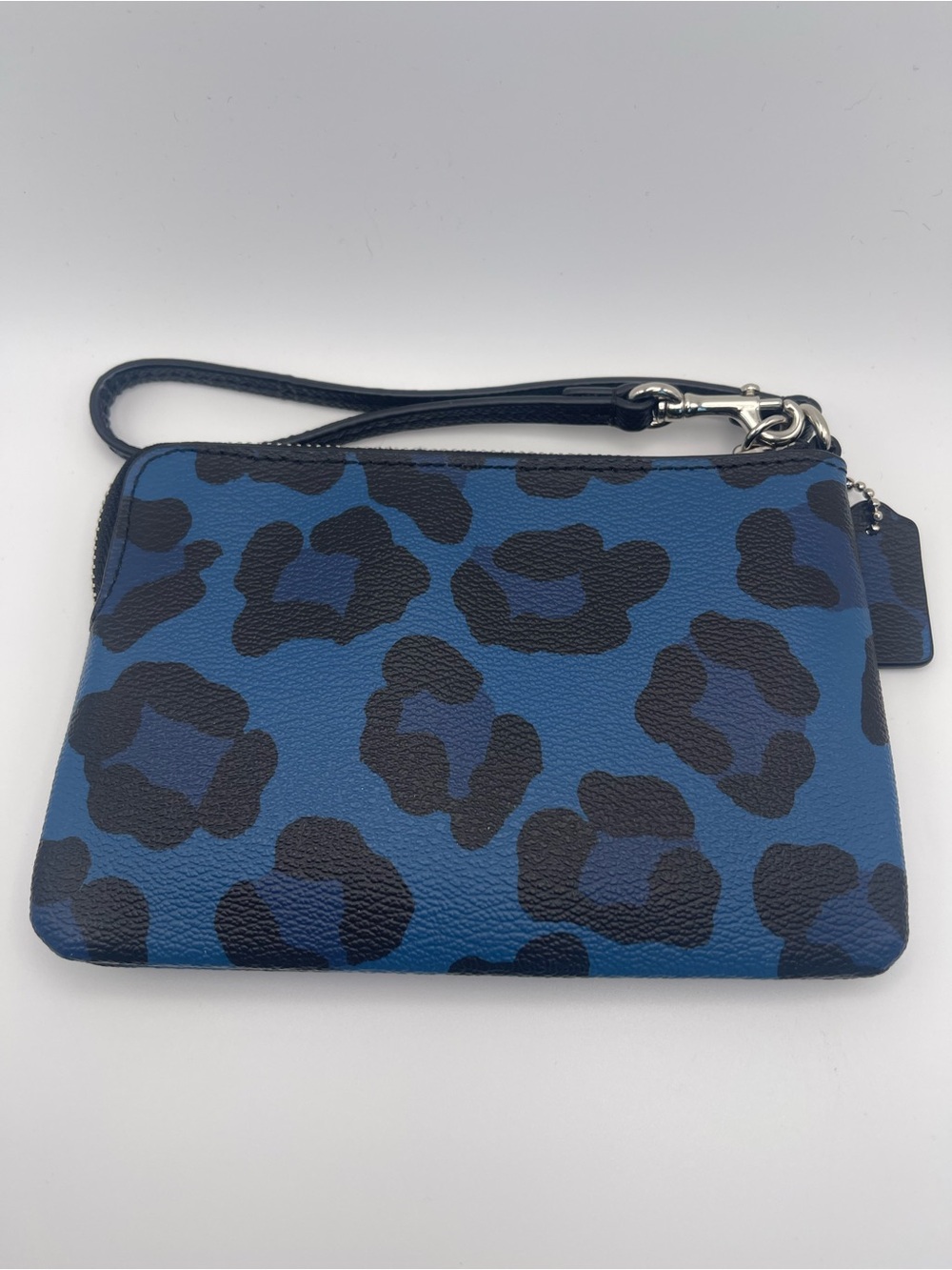 Coach Blue and Black Leopard Print Wristlet Pouch - Picture 3 of 6